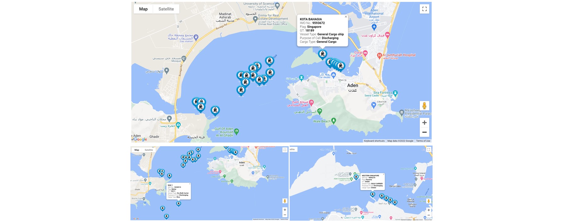 خريطة السفن التفاعليه في ميناء عدن
